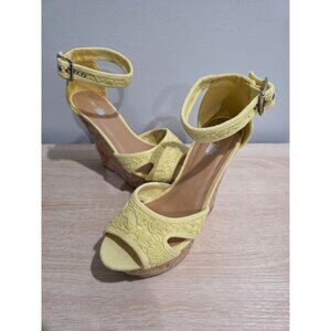 CHARLOTTE RUSSE CORK WEDGE SANDAL LACE Pastel Yellow COLOR SIZE 8